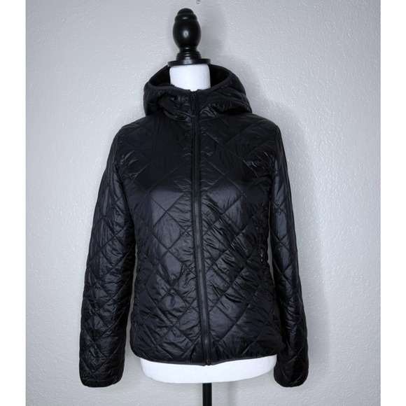 TNA Aritzia Black Goose Puffer Down Jacket Sherpa Fleece Hoodie Small Quilt Zip - Picture 2 of 8